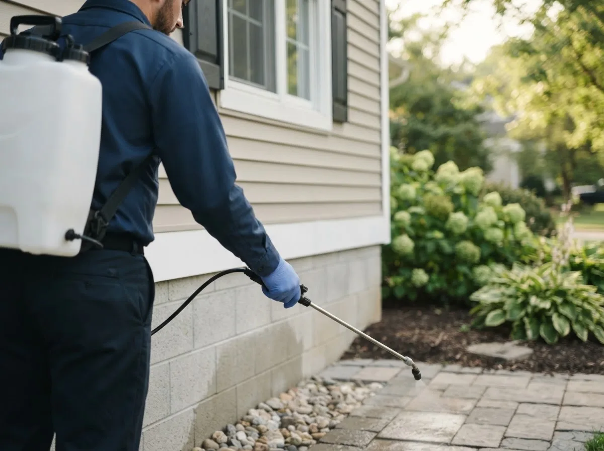 Pest control technician inspecting a home in Franklinton, NC